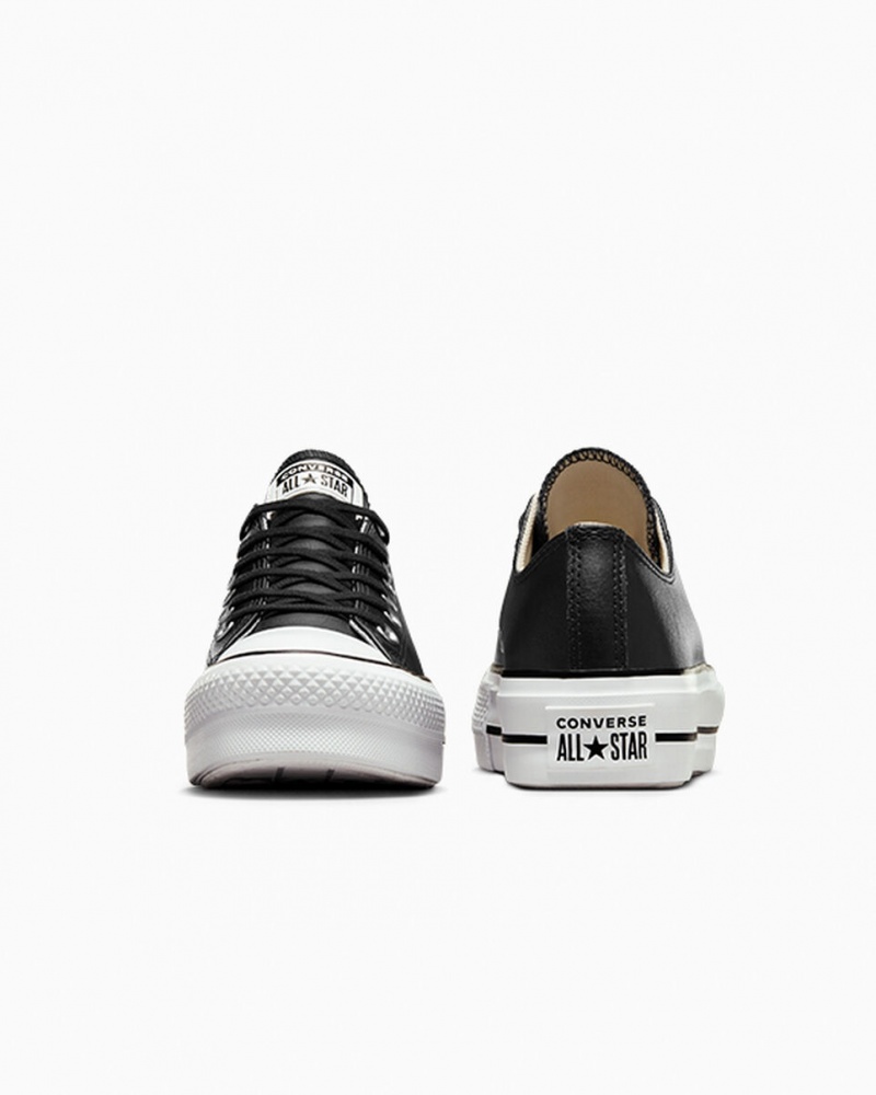 Converse Chuck Taylor All Star Lift Plateforme Cuir Noir Noir Blanche  | AMC-5466997