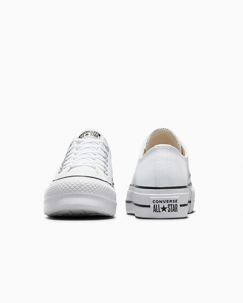 Converse Chuck Taylor All Star Lift Plateforme Cuir Blanche Noir Blanche  | CGV-2247291