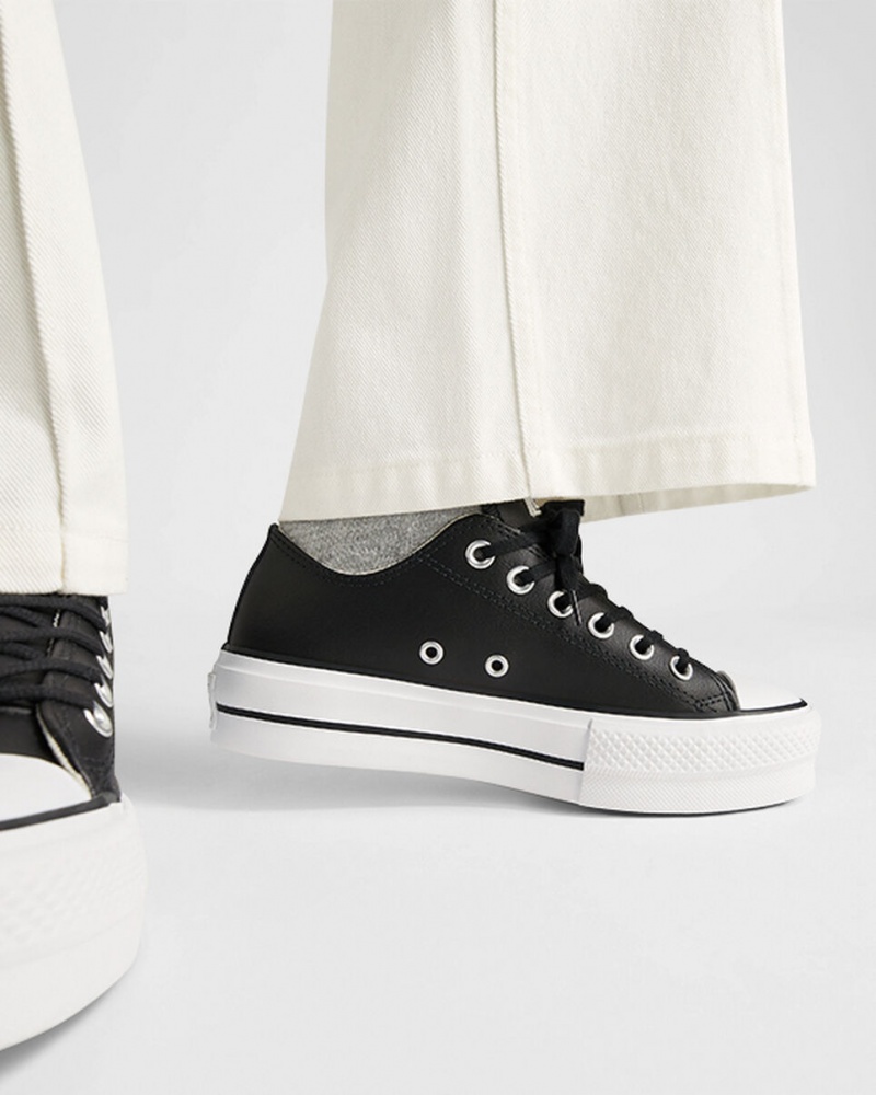 Converse Chuck Taylor All Star Lift Plateforme Cuir Noir Noir Blanche  | AMC-5466997