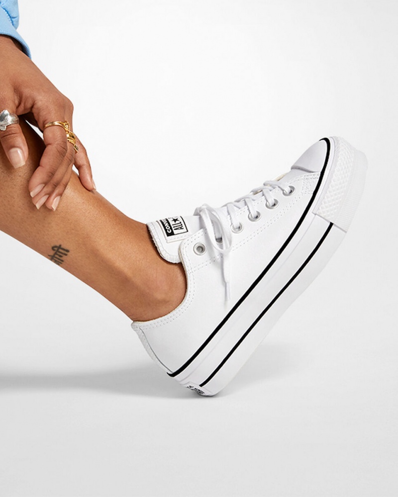 Converse Chuck Taylor All Star Lift Plateforme Cuir Blanche Noir Blanche  | CGV-2247291