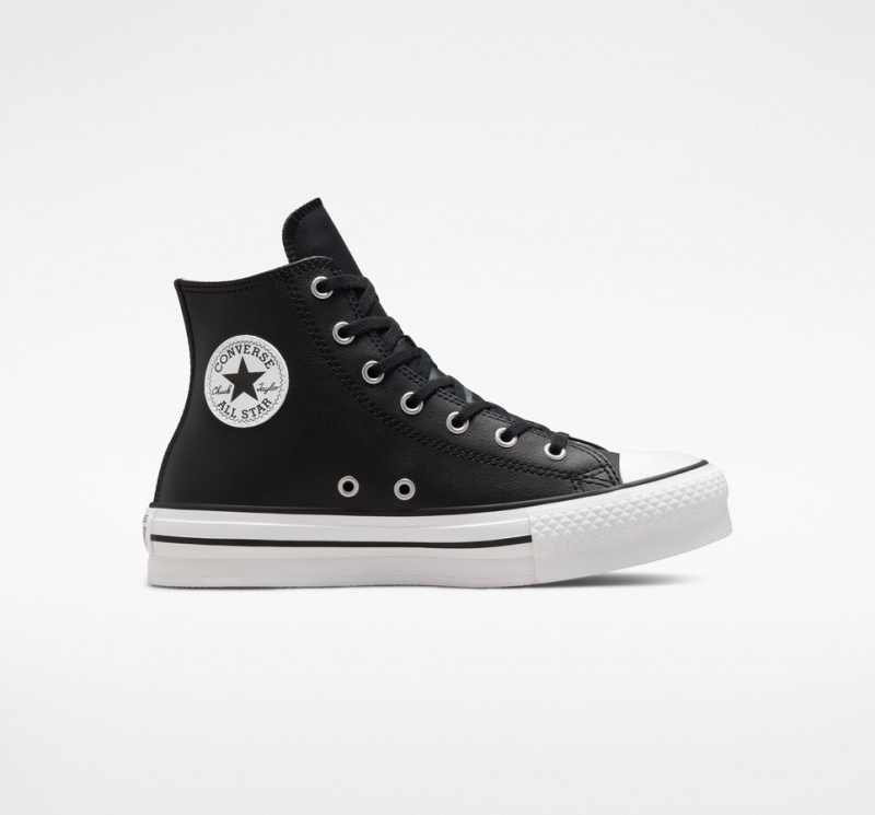 Converse Chuck Taylor All Star Lift Plateforme Cuir Noir Blanche  | SDB-5198405