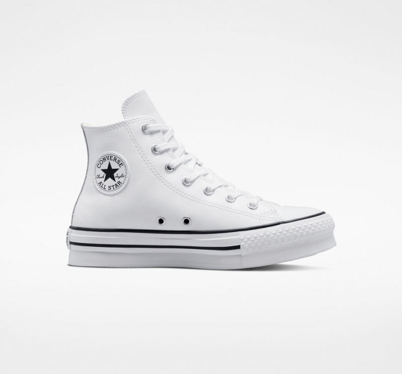 Converse Chuck Taylor All Star Lift Plateforme Cuir Blanche Noir  | AZG-7391383