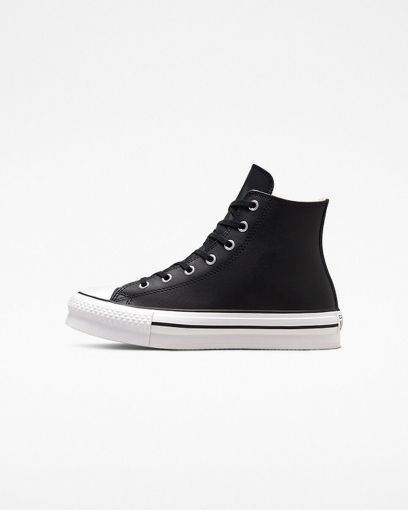 Converse Chuck Taylor All Star Lift Plateforme Cuir Noir Blanche  | SDB-5198405