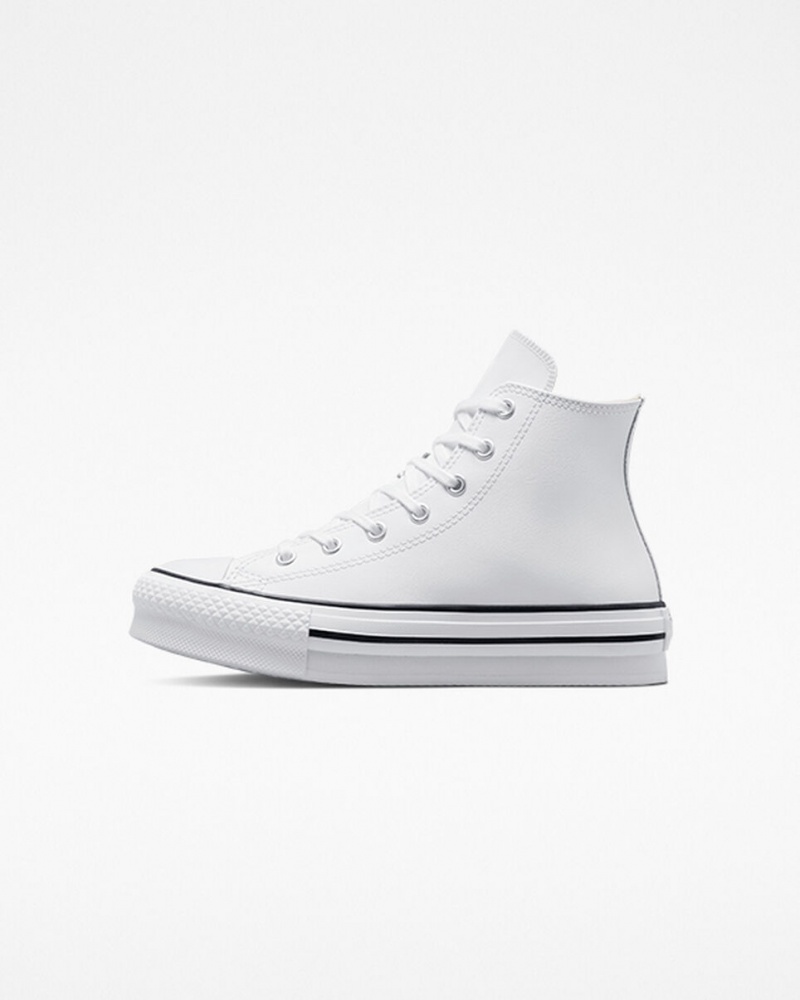 Converse Chuck Taylor All Star Lift Plateforme Cuir Blanche Noir  | AZG-7391383