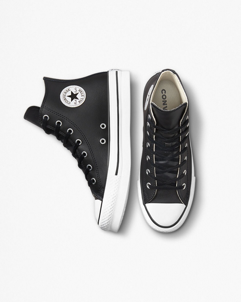 Converse Chuck Taylor All Star Lift Plateforme Cuir Noir Blanche  | SDB-5198405