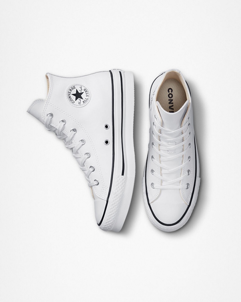 Converse Chuck Taylor All Star Lift Plateforme Cuir Blanche Noir  | AZG-7391383