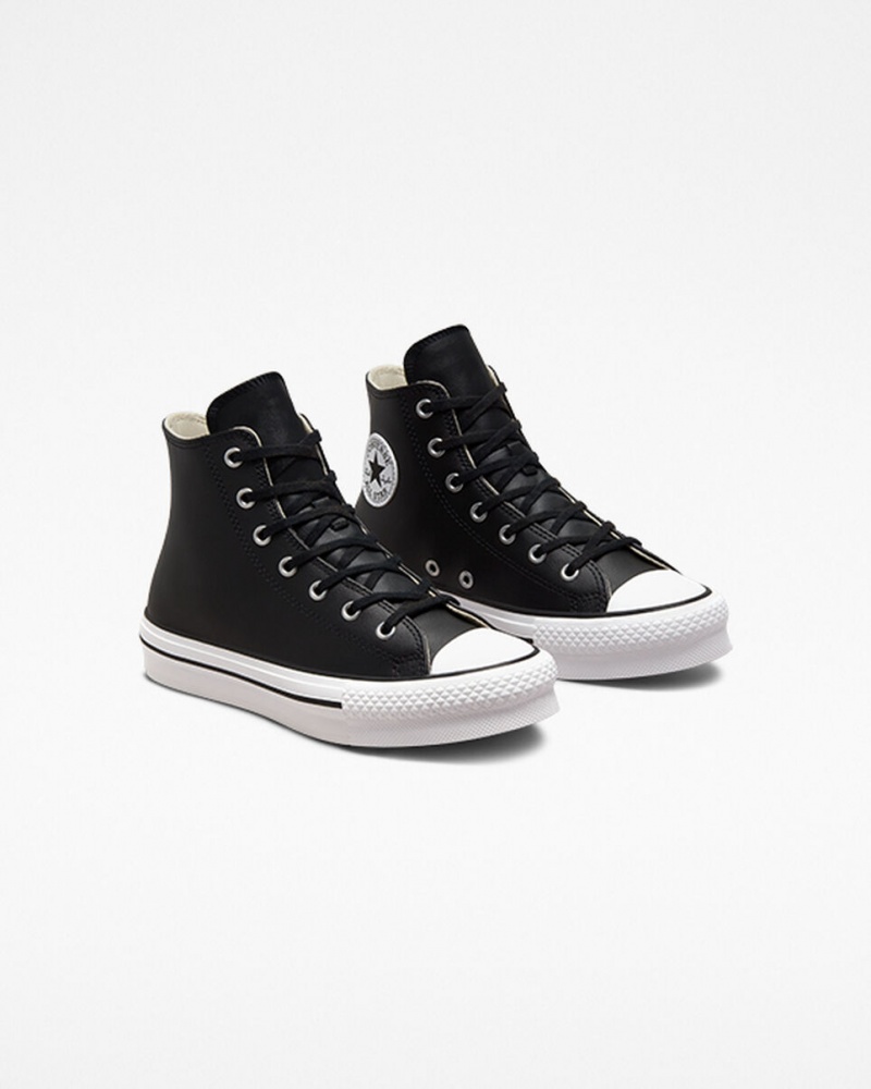 Converse Chuck Taylor All Star Lift Plateforme Cuir Noir Blanche  | SDB-5198405