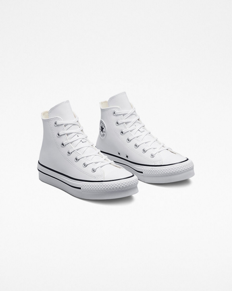 Converse Chuck Taylor All Star Lift Plateforme Cuir Blanche Noir  | AZG-7391383