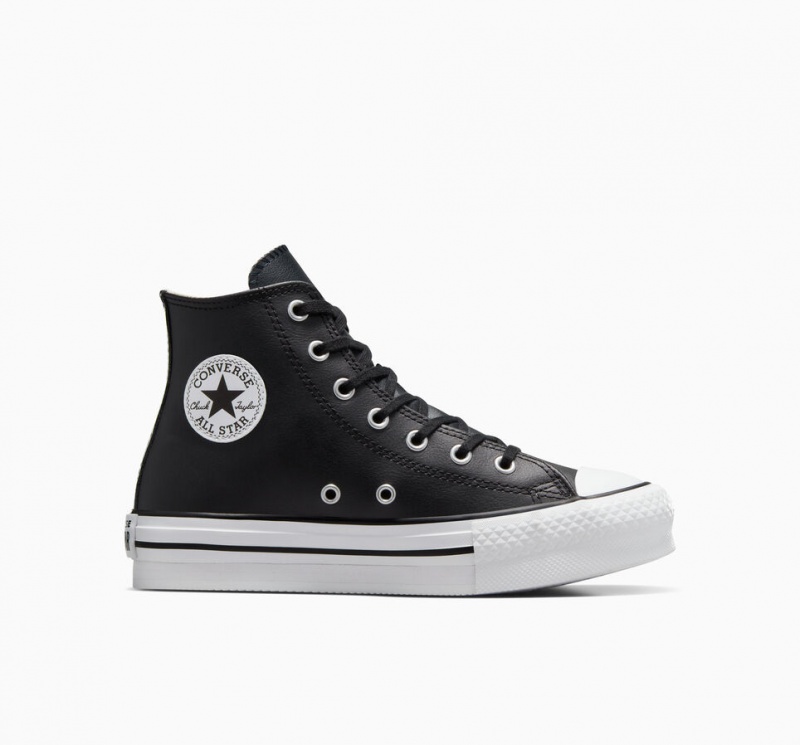 Converse Chuck Taylor All Star Lift Plateforme Cuir Noir Blanche  | LFY-9838216