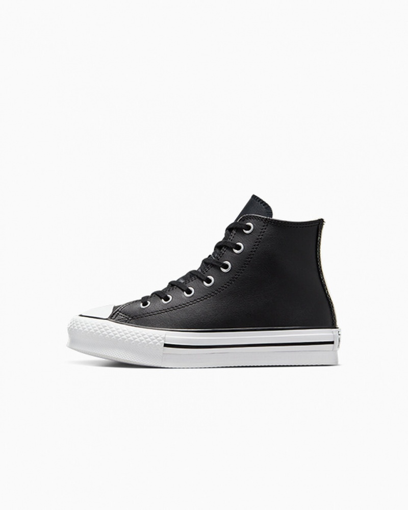 Converse Chuck Taylor All Star Lift Plateforme Cuir Noir Blanche  | LFY-9838216