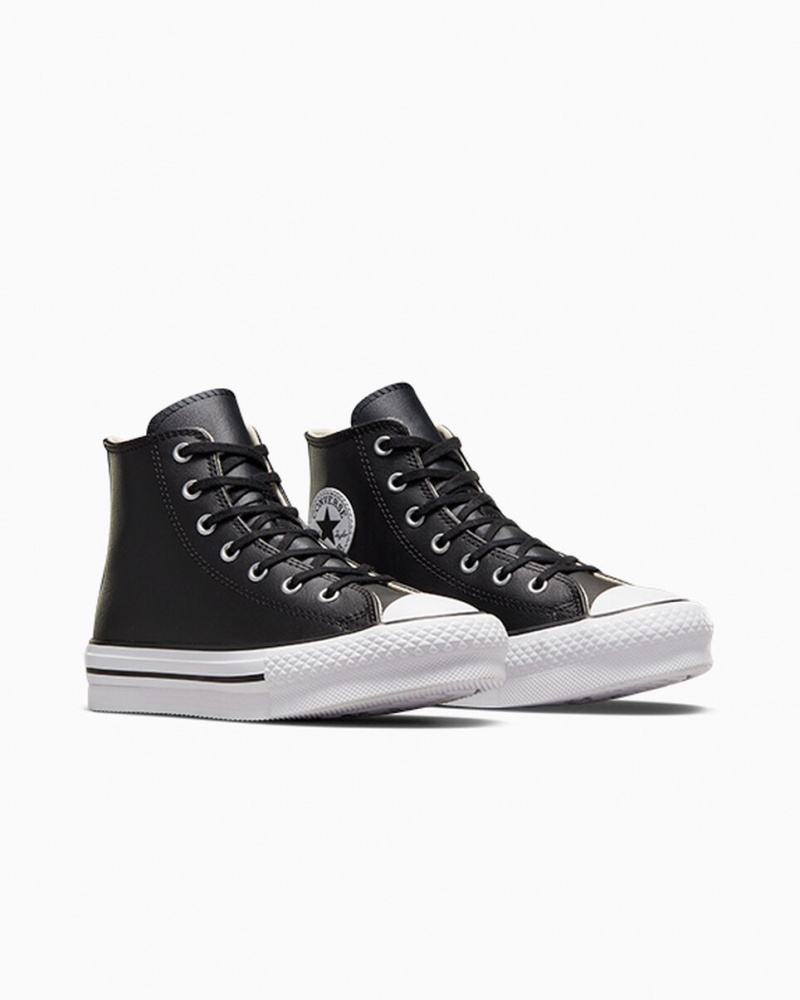 Converse Chuck Taylor All Star Lift Plateforme Cuir Noir Blanche  | LFY-9838216