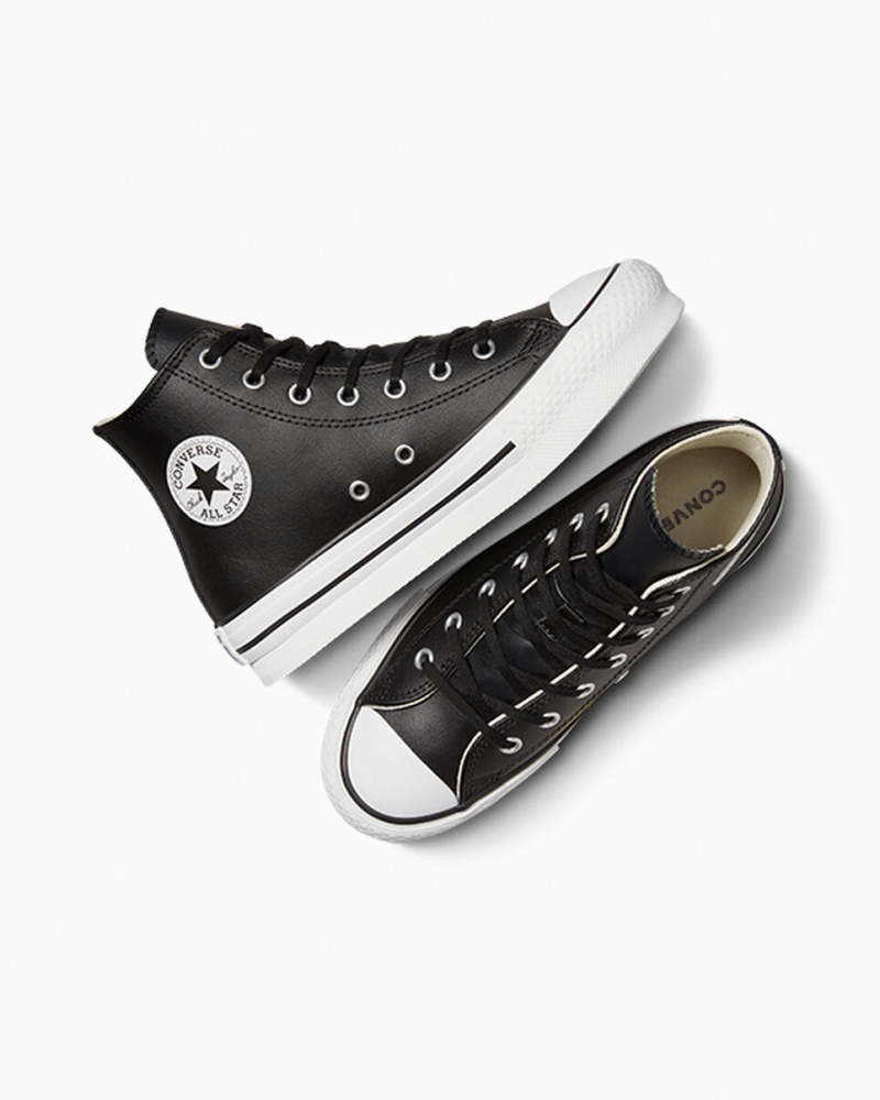 Converse Chuck Taylor All Star Lift Plateforme Cuir Noir Blanche  | LFY-9838216