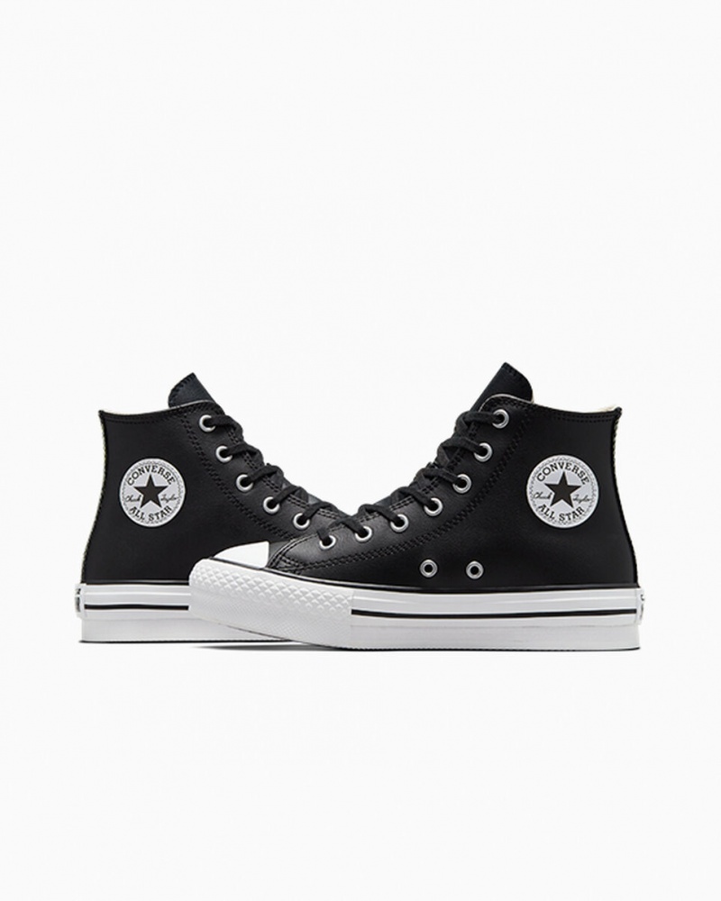 Converse Chuck Taylor All Star Lift Plateforme Cuir Noir Blanche  | LFY-9838216