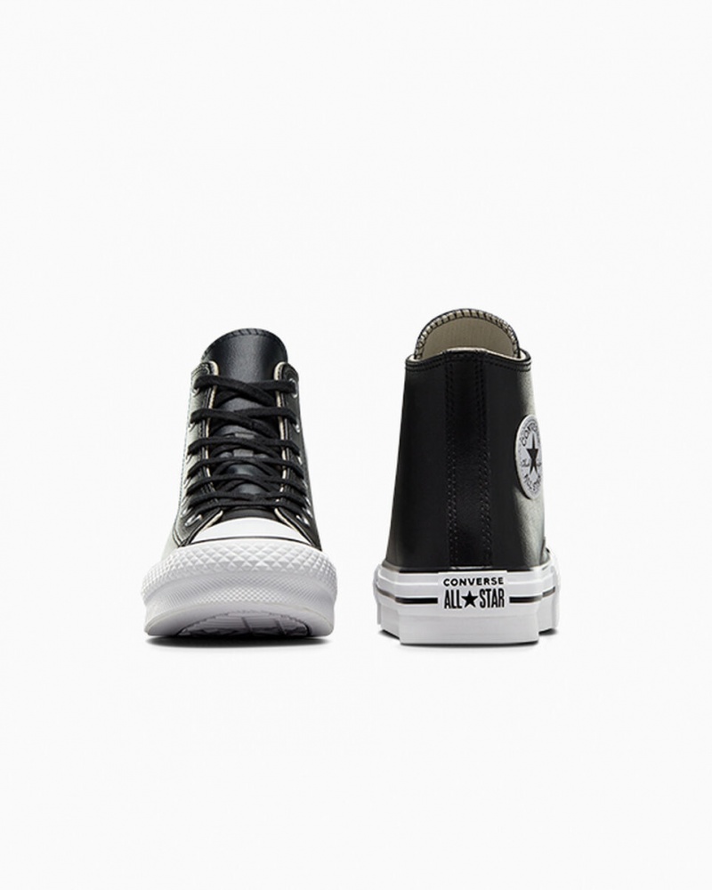 Converse Chuck Taylor All Star Lift Plateforme Cuir Noir Blanche  | LFY-9838216