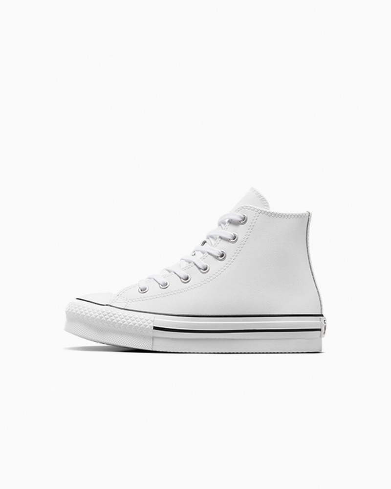 Converse Chuck Taylor All Star Lift Plateforme Cuir Blanche Noir  | NWJ-6077711