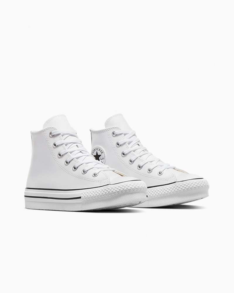 Converse Chuck Taylor All Star Lift Plateforme Cuir Blanche Noir  | NWJ-6077711