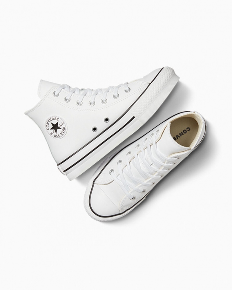 Converse Chuck Taylor All Star Lift Plateforme Cuir Blanche Noir  | NWJ-6077711