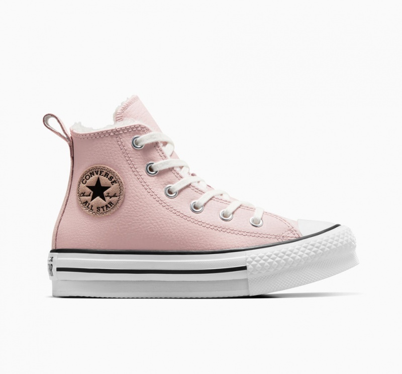 Converse Chuck Taylor All Star Lift Plateforme Cuir & Faux Fur Rose Blanche Noir  | GIV-1723238