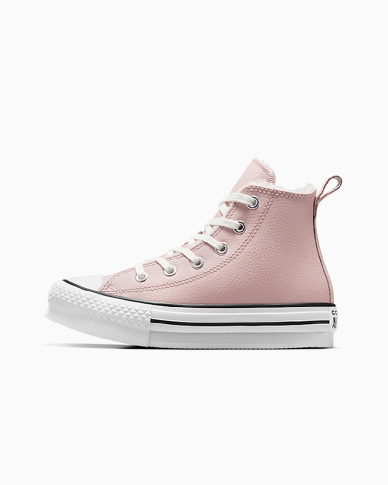 Converse Chuck Taylor All Star Lift Plateforme Cuir & Faux Fur Rose Blanche Noir  | GIV-1723238