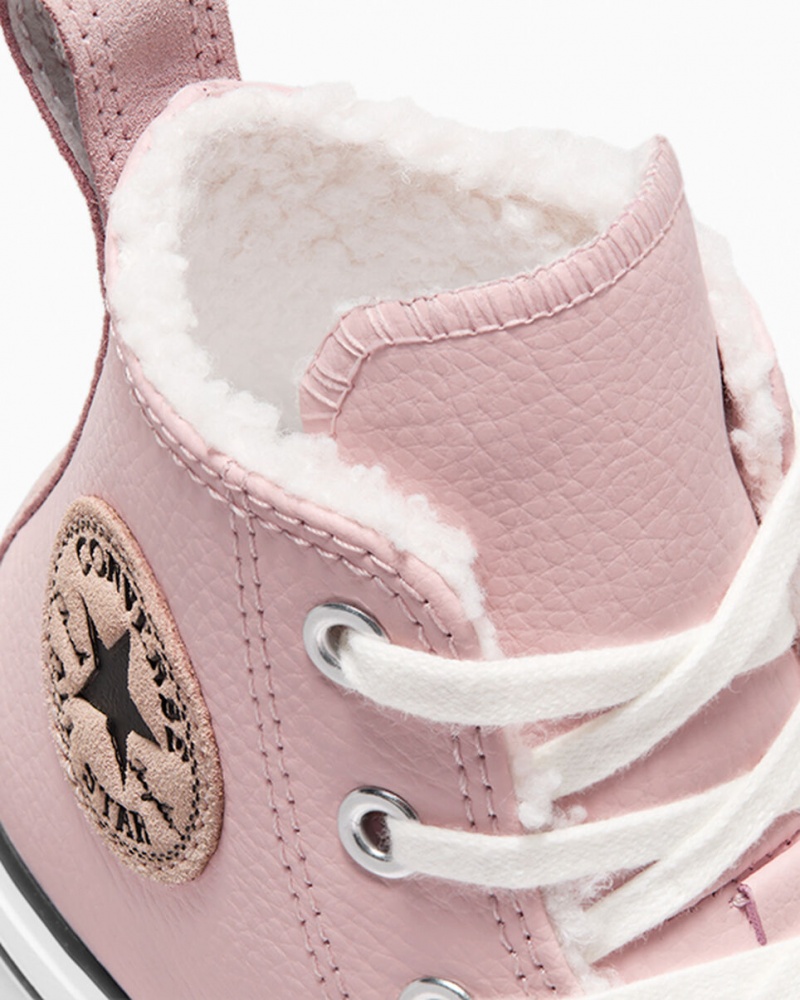 Converse Chuck Taylor All Star Lift Plateforme Cuir & Faux Fur Rose Blanche Noir  | GIV-1723238