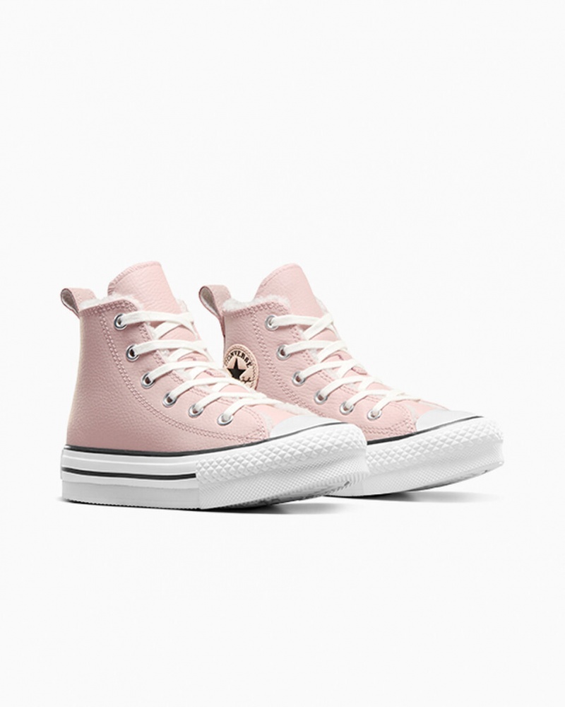 Converse Chuck Taylor All Star Lift Plateforme Cuir & Faux Fur Rose Blanche Noir  | GIV-1723238