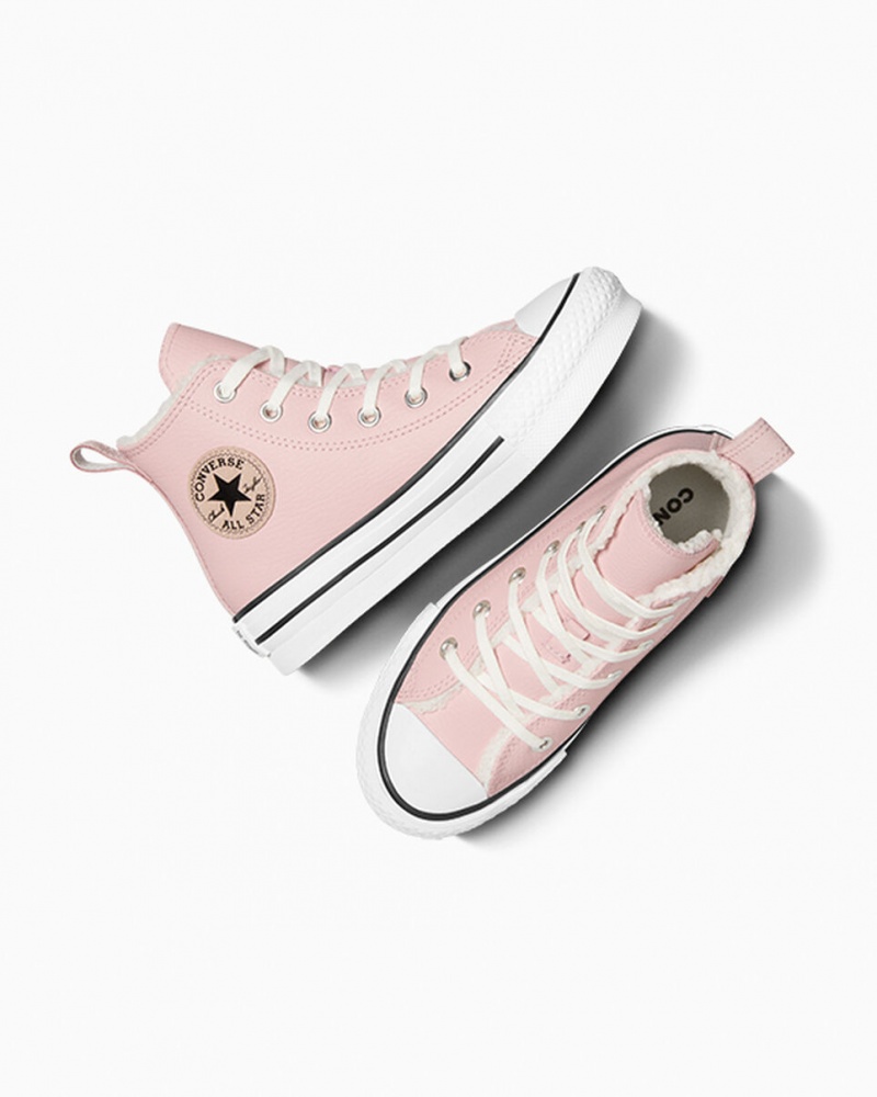 Converse Chuck Taylor All Star Lift Plateforme Cuir & Faux Fur Rose Blanche Noir  | GIV-1723238