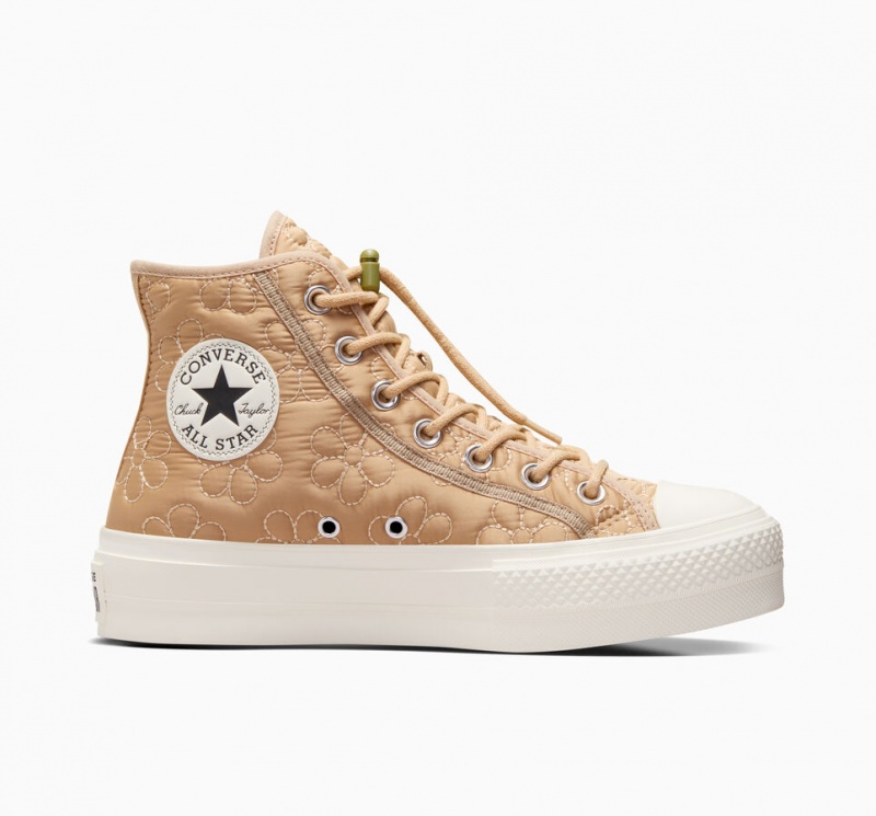 Converse Chuck Taylor All Star Lift Plateforme Matelassé Kaki  | QRF-8277650