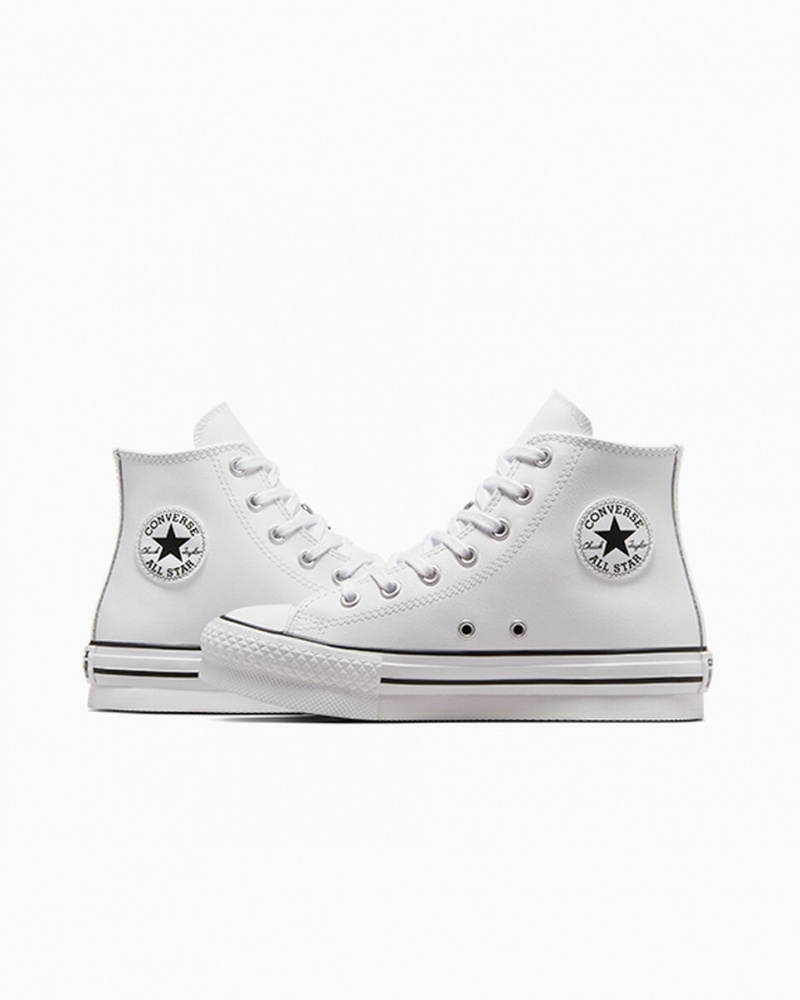 Converse Chuck Taylor All Star Lift Plateforme Cuir Blanche Noir  | NWJ-6077711