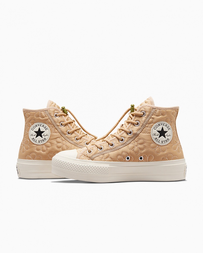 Converse Chuck Taylor All Star Lift Plateforme Matelassé Kaki  | QRF-8277650