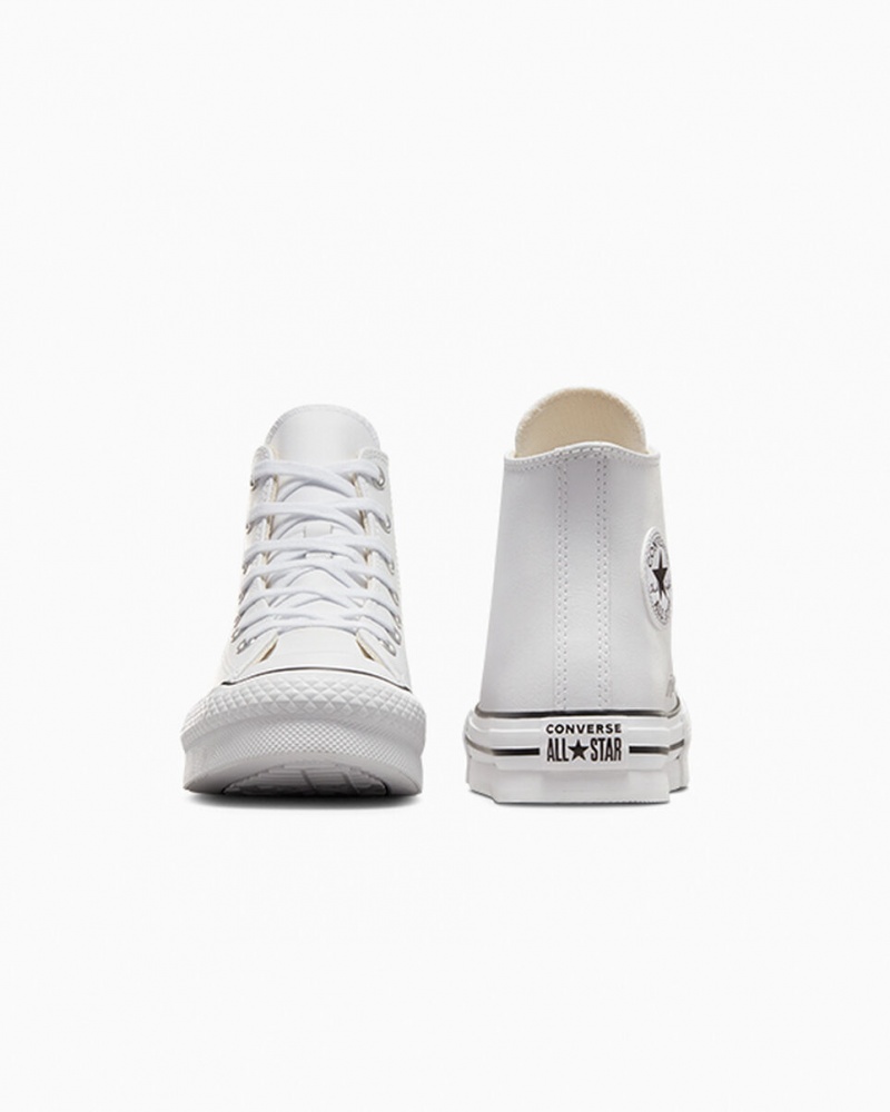 Converse Chuck Taylor All Star Lift Plateforme Cuir Blanche Noir  | NWJ-6077711