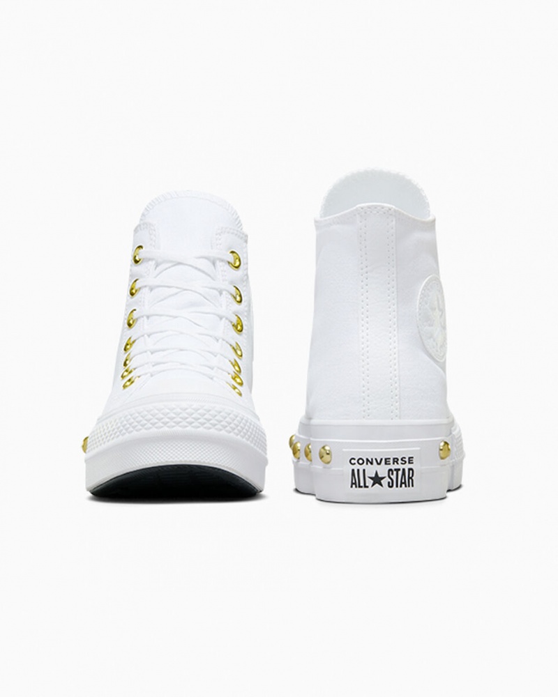 Converse Chuck Taylor All Star Lift Plateforme Star Studded Blanche Blanche Doré  | TOT-0296504