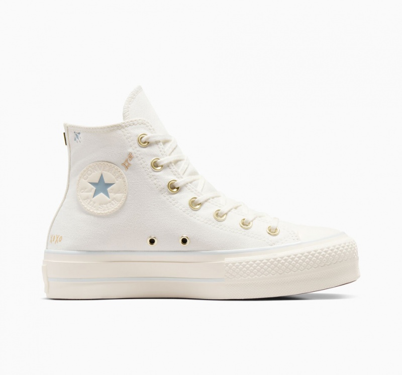 Converse Chuck Taylor All Star Lift Plateforme Tiny Tattoos Blanche Bleu  | YCZ-7270088