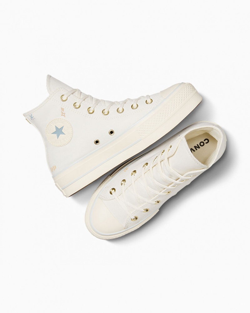 Converse Chuck Taylor All Star Lift Plateforme Tiny Tattoos Blanche Bleu  | YCZ-7270088