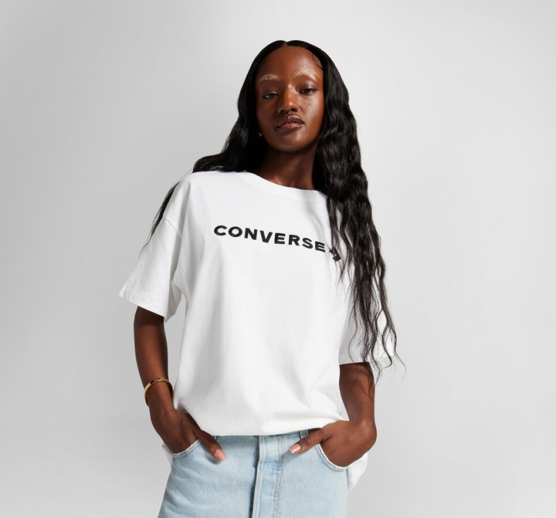 Converse Oversized Wordmark T-Shirt Blanche  | NZS-9798499