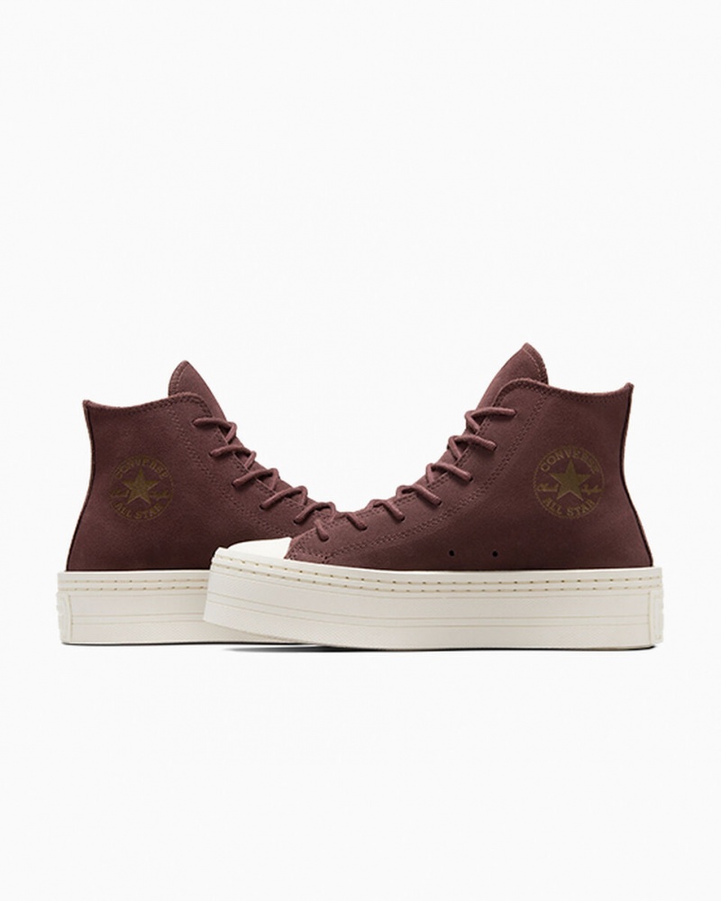 Converse Chuck Taylor All Star Modern Lift Plateforme Daim Marron  | VLA-8814730