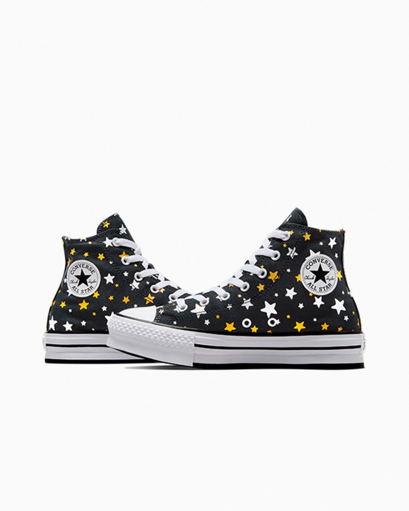 Converse Chuck Taylor All Star Plateforme Lift Sparkle Noir Argent Doré  | PHC-6412644