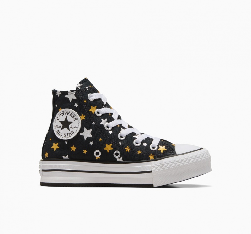 Converse Chuck Taylor All Star Plateforme Lift Sparkle Noir Argent Doré  | WGM-5782585