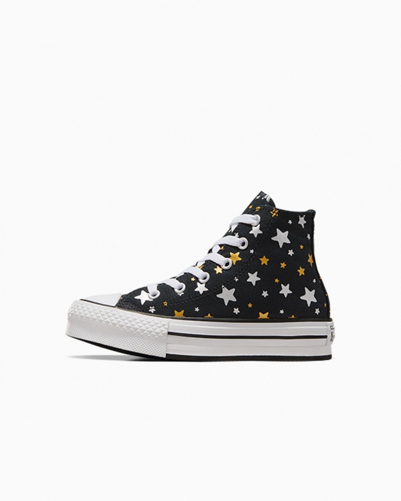 Converse Chuck Taylor All Star Plateforme Lift Sparkle Noir Argent Doré  | WGM-5782585