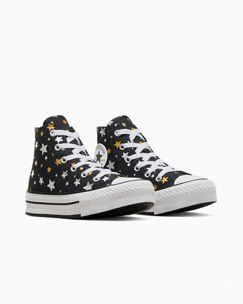 Converse Chuck Taylor All Star Plateforme Lift Sparkle Noir Argent Doré  | WGM-5782585