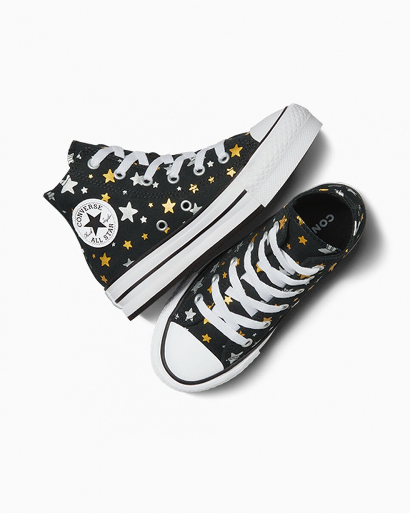 Converse Chuck Taylor All Star Plateforme Lift Sparkle Noir Argent Doré  | WGM-5782585