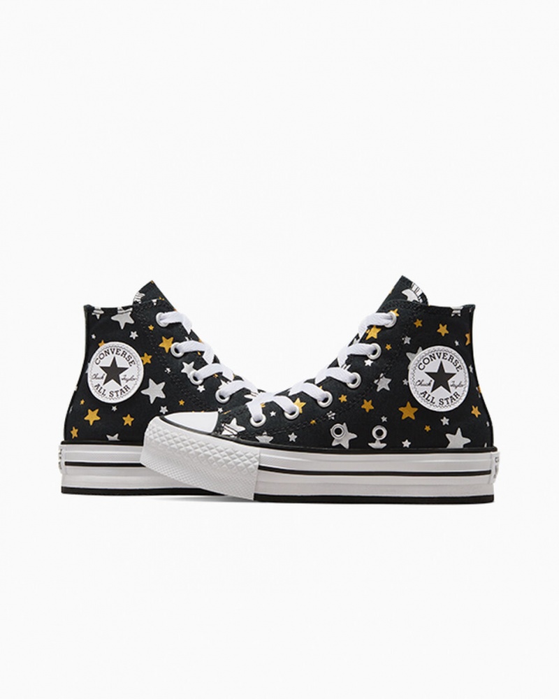 Converse Chuck Taylor All Star Plateforme Lift Sparkle Noir Argent Doré  | WGM-5782585