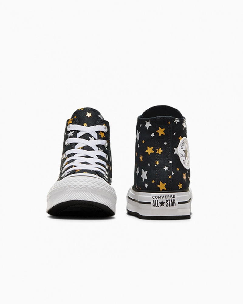 Converse Chuck Taylor All Star Plateforme Lift Sparkle Noir Argent Doré  | WGM-5782585