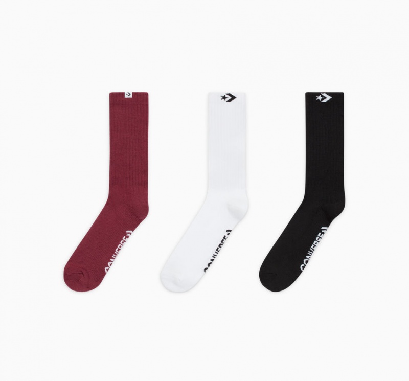 Converse 3-Pack Star Chevron Woven Loop Crew Socks Rouge Blanche Noir  | LAV-9942274