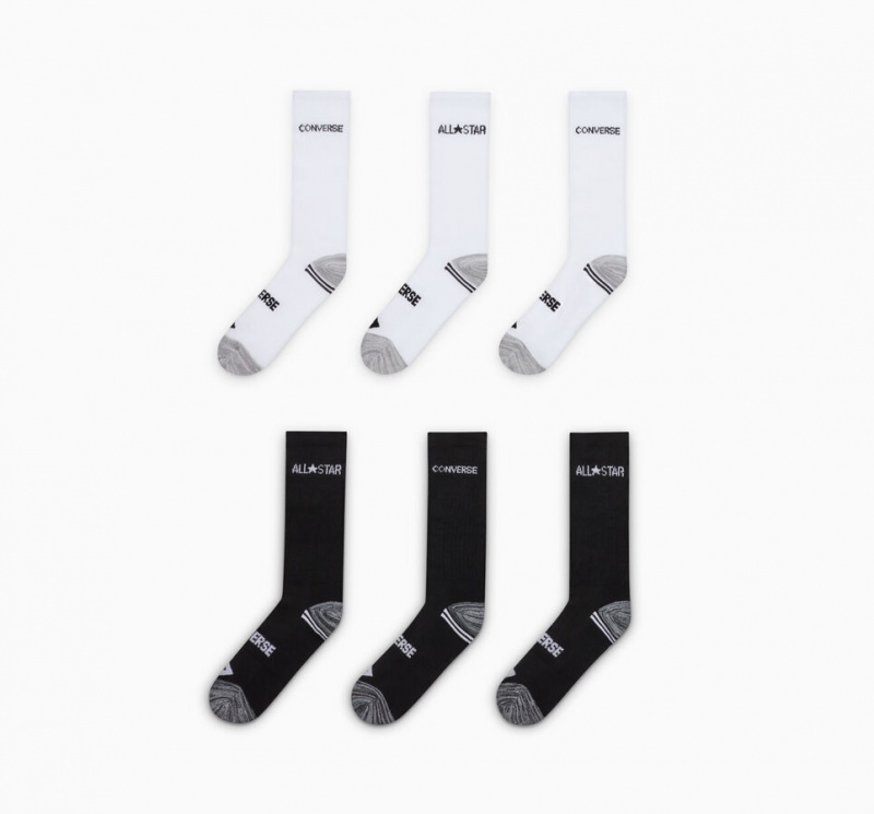 Converse All Star 6-Pack Crew Socks Blanche Noir  | IRJ-0646819