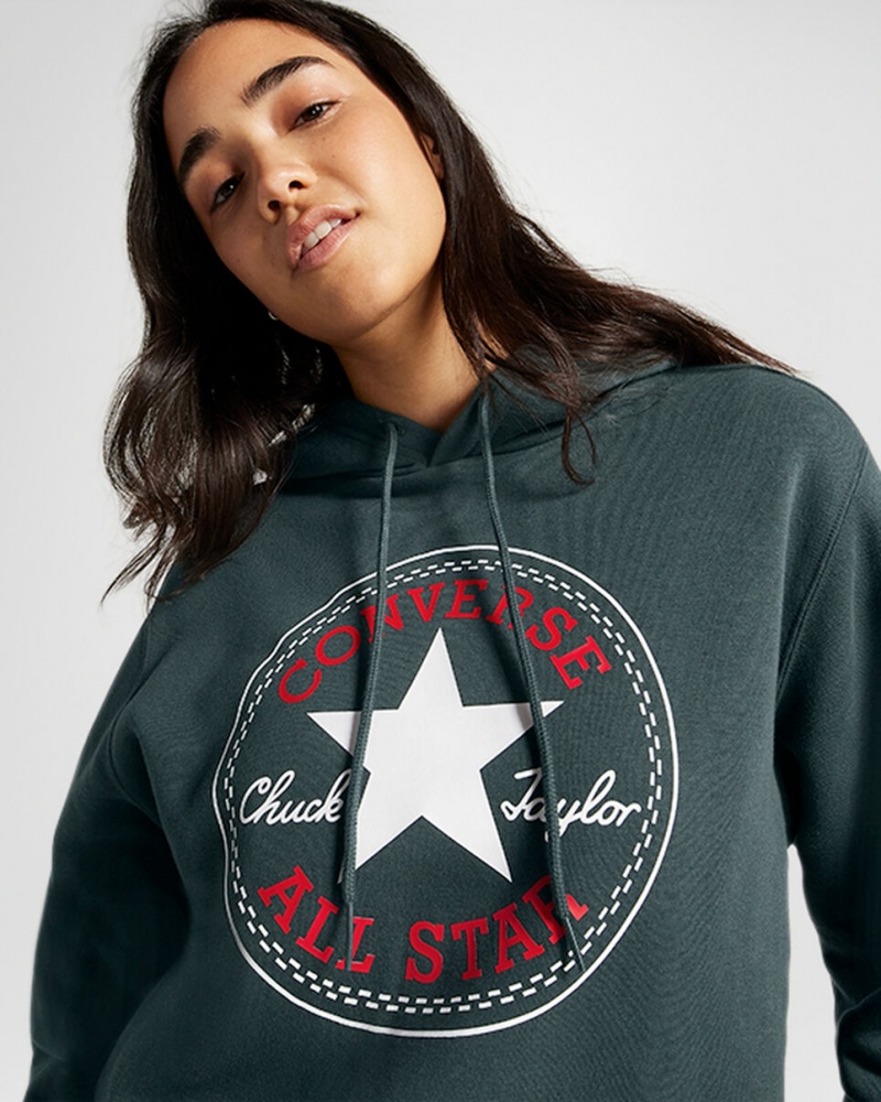 Converse Converse Go-To All Star Patch Standard-Fit Fleece Pullover Hoodie Vert  | PNU-0428837