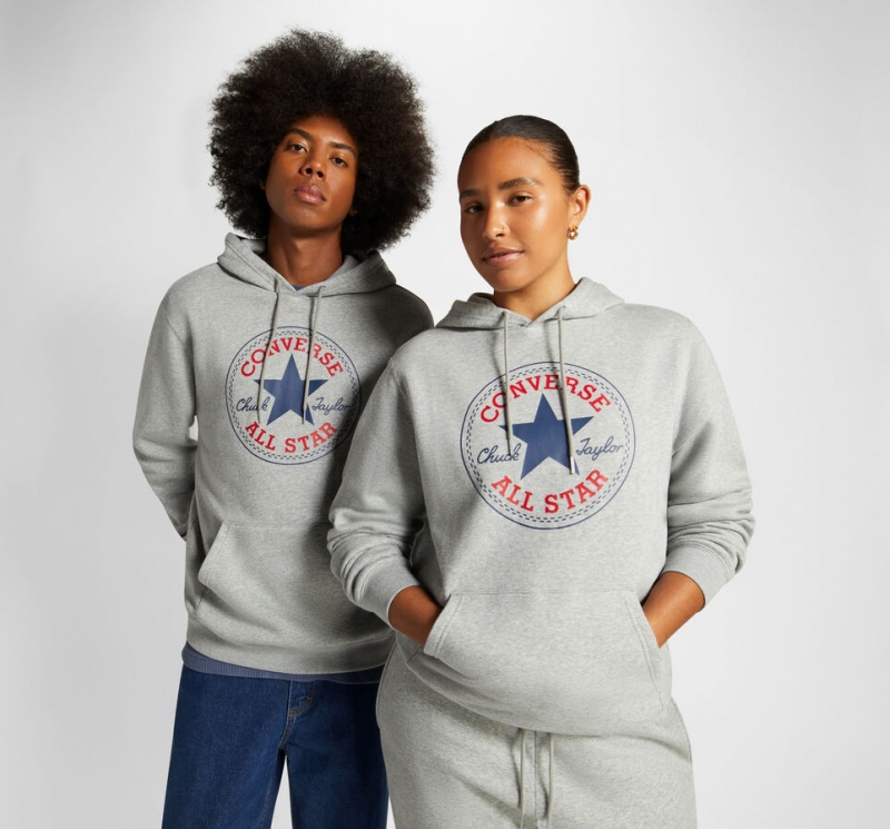 Converse Converse Go-To All Star Patch Standard-Fit Fleece Pullover Hoodie Grise  | DDK-5589922