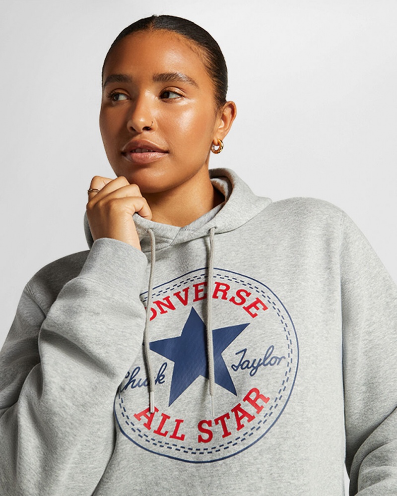 Converse Converse Go-To All Star Patch Standard-Fit Fleece Pullover Hoodie Grise  | DDK-5589922