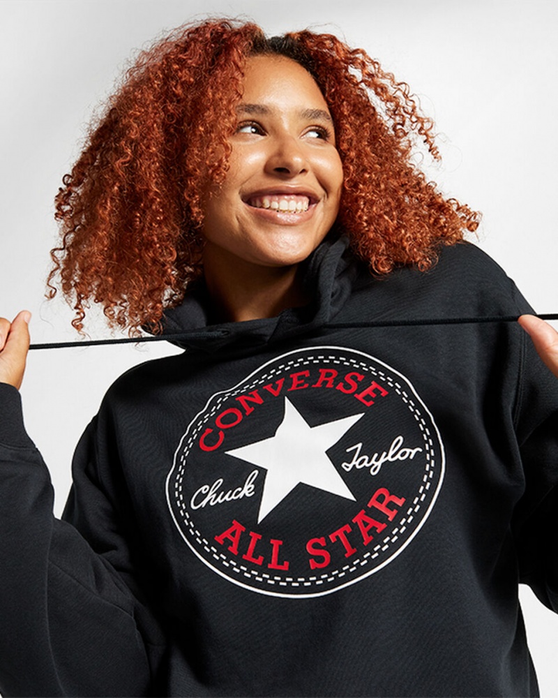 Converse Converse Go-To All Star Patch Standard-Fit Fleece Pullover Hoodie Noir  | GYN-3920968