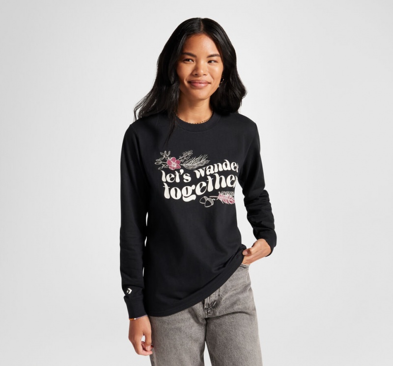 Converse Let's Wander Together Long Sleeve T-Shirt Noir  | BBP-3728820