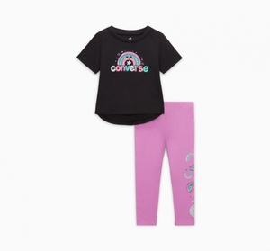 Converse Rainbow Floral T-Shirt & Leggings Set Grape Fizz  | OUW-2817339